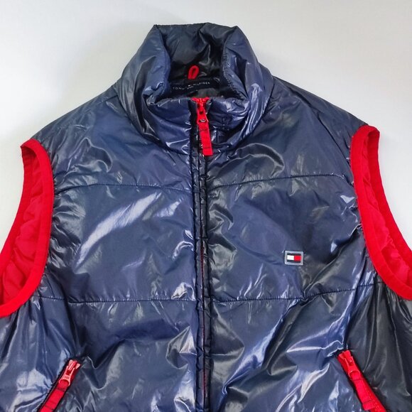 Tommy Hilfiger Sport Vest men's size M navy and red graphic on back, zip pockets - Picture 2 of 11